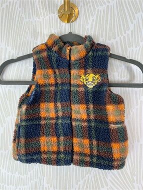 Disney The Lion King Simba Sherpa Fleece Plaid Vest baby Zip Front